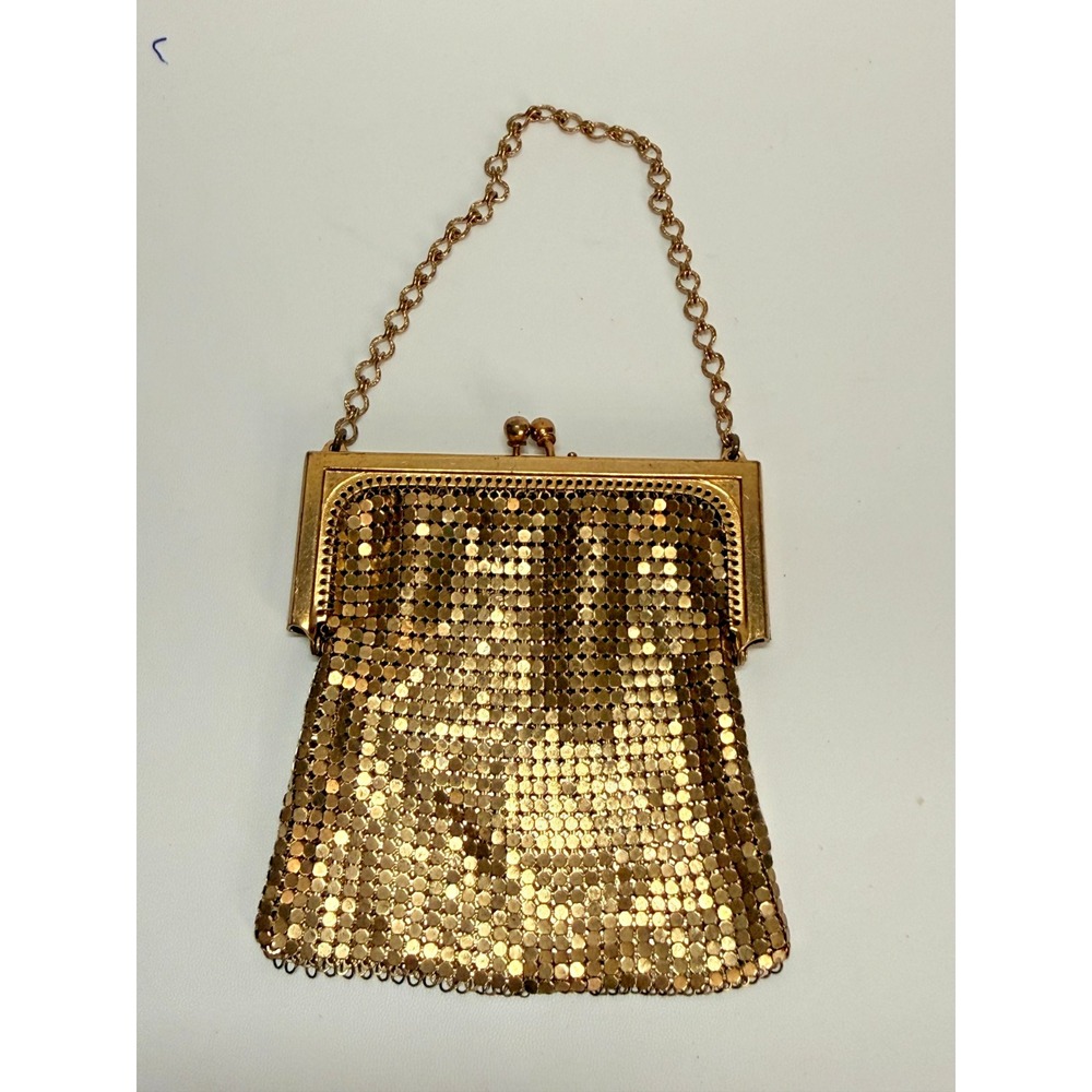 Gold Mesh Bag Purse With Kiss Lock & Chain No lining